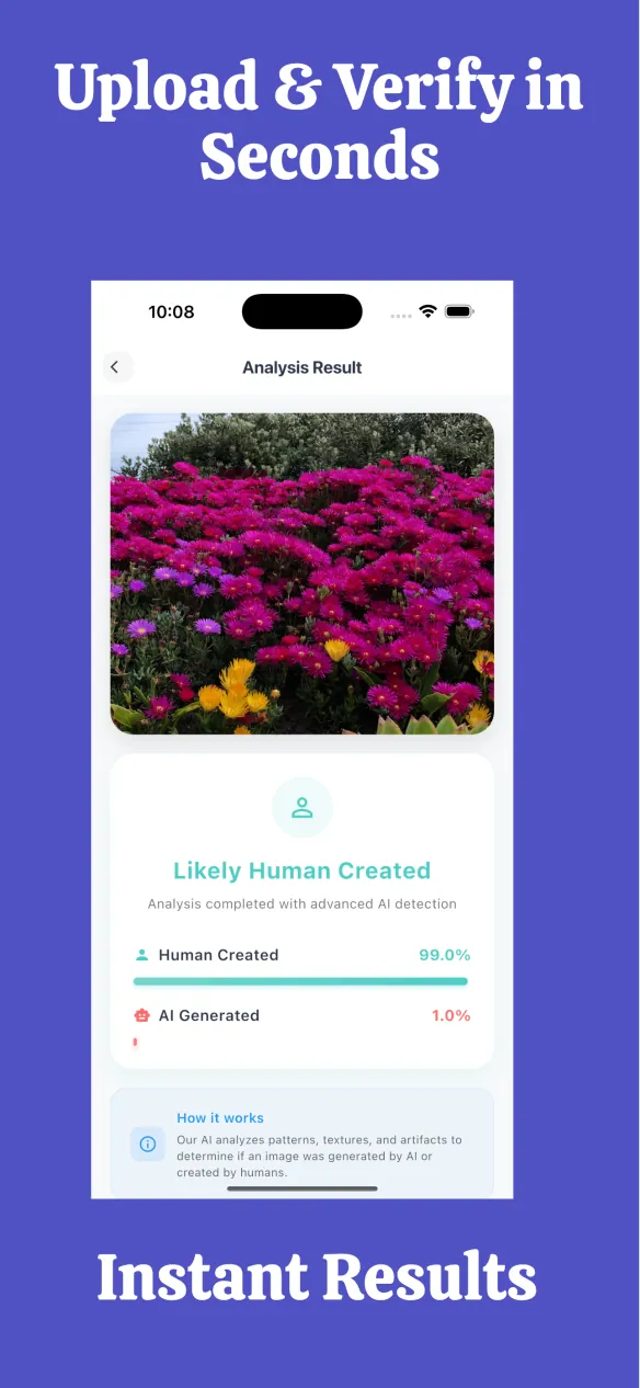 FakeSpot AI image detector app screen by AppVeda Software
